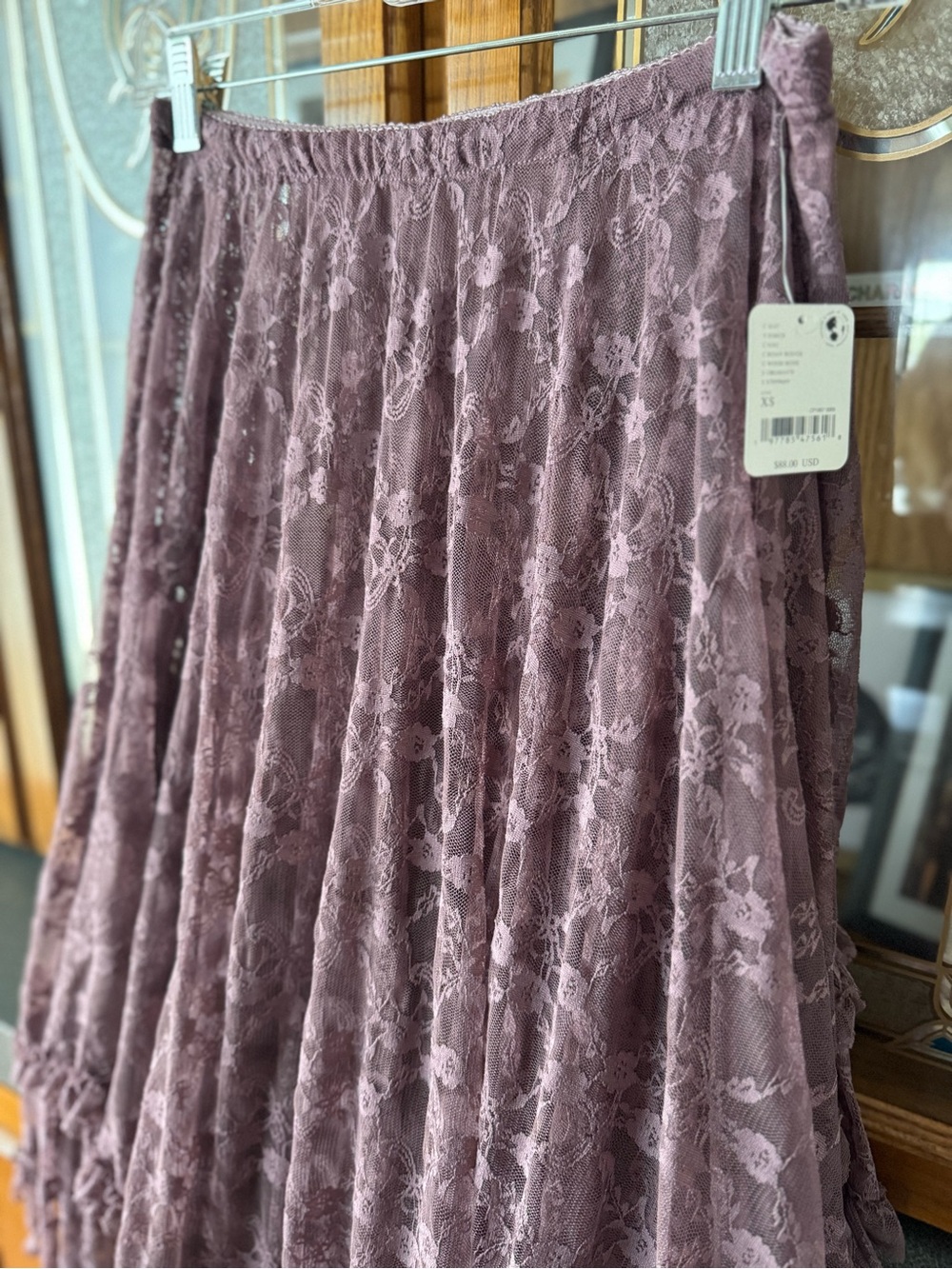 Free People Dusty Mauve Lace High-Low Tiered Skirt - Picture 2 of 3